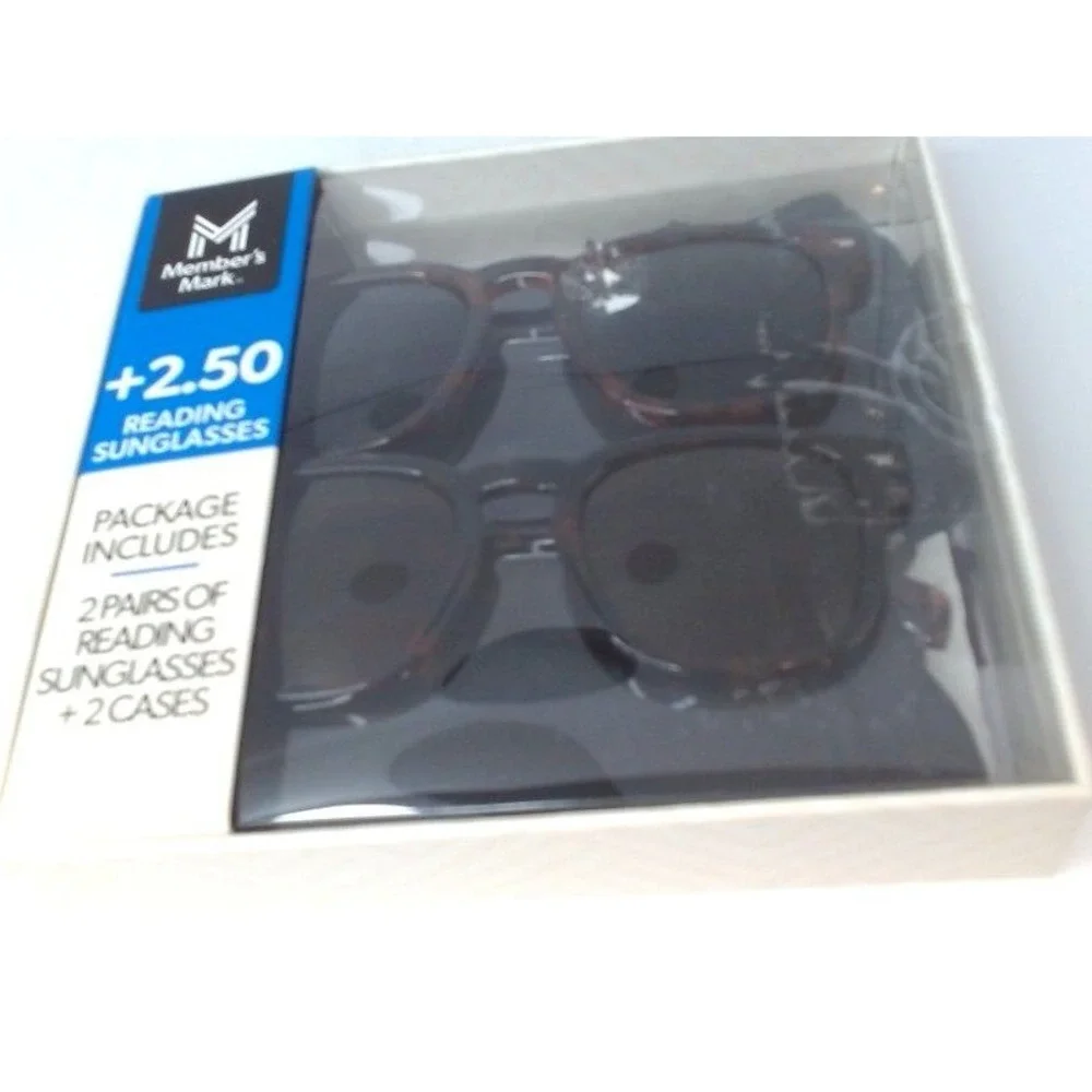 Members Mark - Reading Sunglasses +2.50, 2 Pairs & 2 Cases, BRAND NEW IN BOX